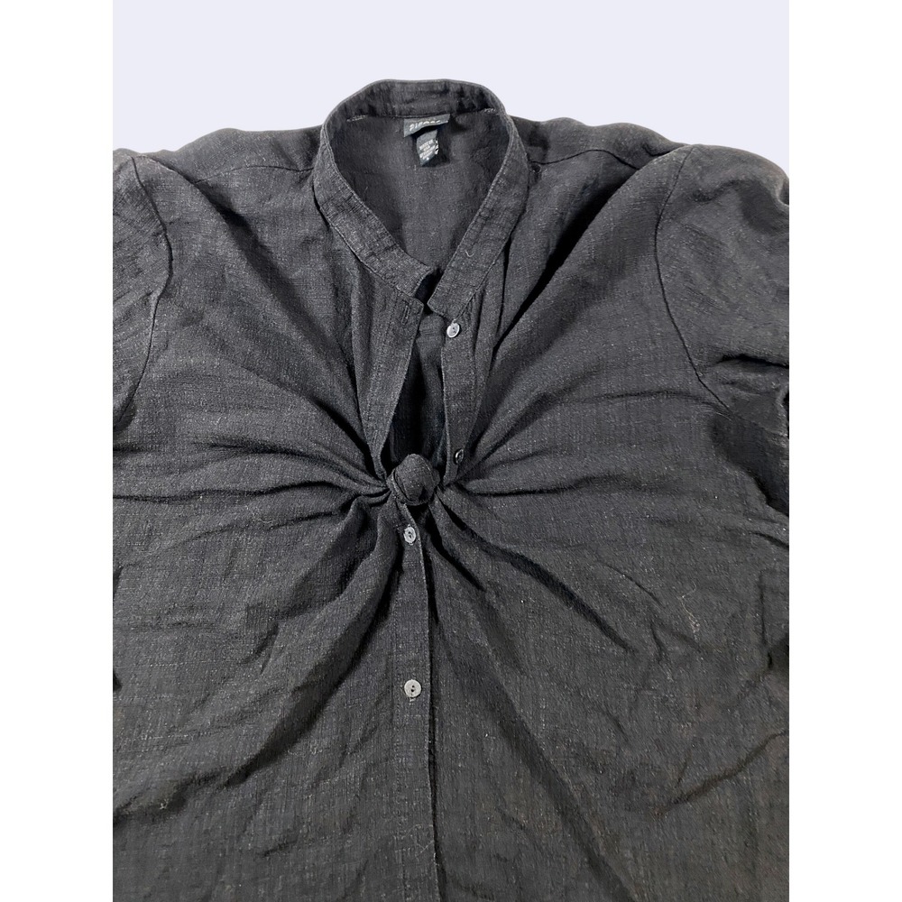 Eileen Fisher Black Linen Blend‎ Twist Front Button Blouse Italian Fabric Large